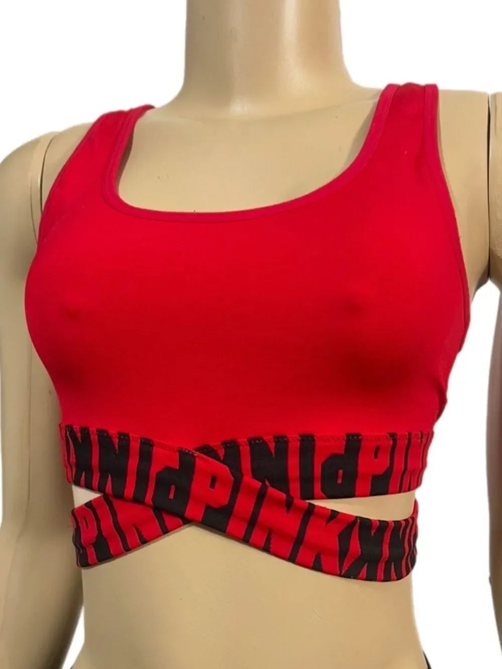 Victoria’s Secret pink Cool & Comfy sport yoga unlined strappy bralette bra Red